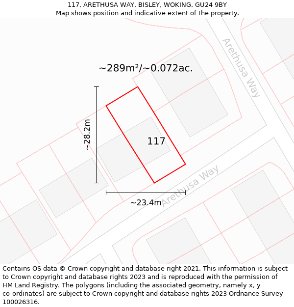 117, ARETHUSA WAY, BISLEY, WOKING, GU24 9BY: Plot and title map