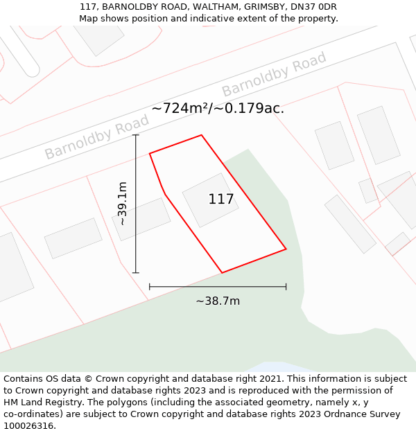 117, BARNOLDBY ROAD, WALTHAM, GRIMSBY, DN37 0DR: Plot and title map