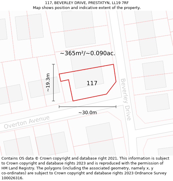 117, BEVERLEY DRIVE, PRESTATYN, LL19 7RF: Plot and title map