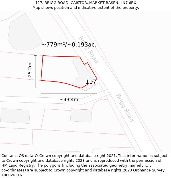 117, BRIGG ROAD, CAISTOR, MARKET RASEN, LN7 6RX: Plot and title map