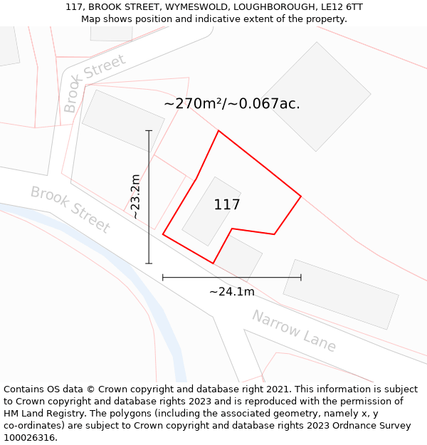 117, BROOK STREET, WYMESWOLD, LOUGHBOROUGH, LE12 6TT: Plot and title map