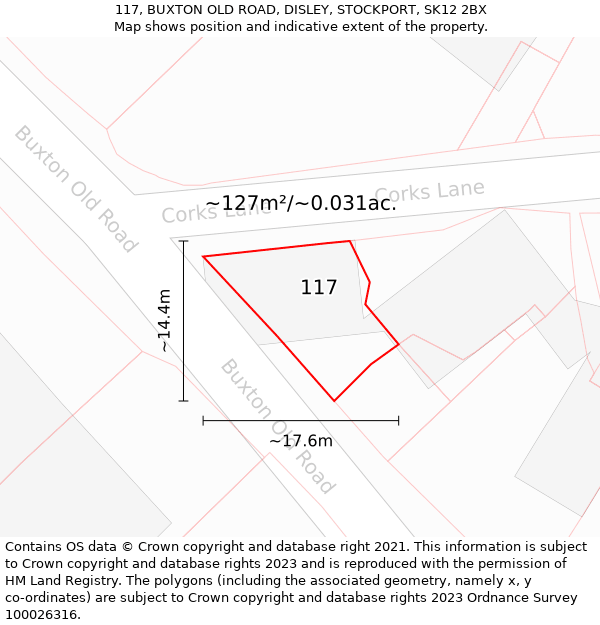 117, BUXTON OLD ROAD, DISLEY, STOCKPORT, SK12 2BX: Plot and title map