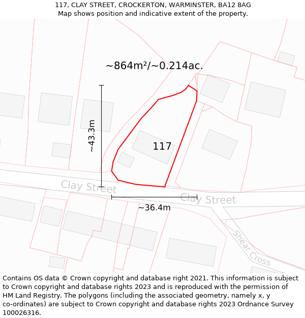 117, CLAY STREET, CROCKERTON, WARMINSTER, BA12 8AG: Plot and title map