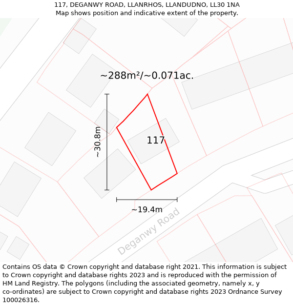 117, DEGANWY ROAD, LLANRHOS, LLANDUDNO, LL30 1NA: Plot and title map