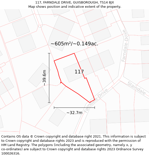 117, FARNDALE DRIVE, GUISBOROUGH, TS14 8JX: Plot and title map