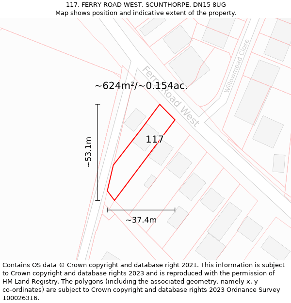 117, FERRY ROAD WEST, SCUNTHORPE, DN15 8UG: Plot and title map