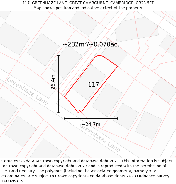 117, GREENHAZE LANE, GREAT CAMBOURNE, CAMBRIDGE, CB23 5EF: Plot and title map