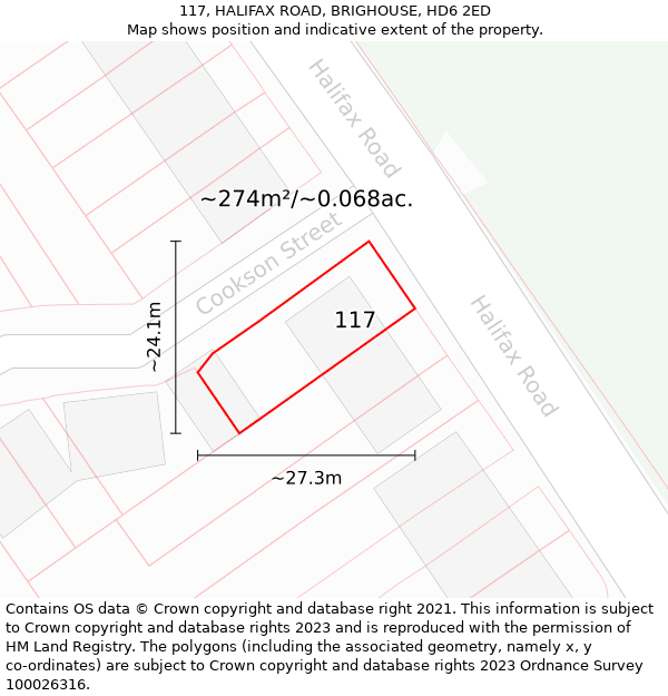 117, HALIFAX ROAD, BRIGHOUSE, HD6 2ED: Plot and title map