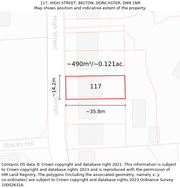 117, HIGH STREET, BELTON, DONCASTER, DN9 1NR: Plot and title map