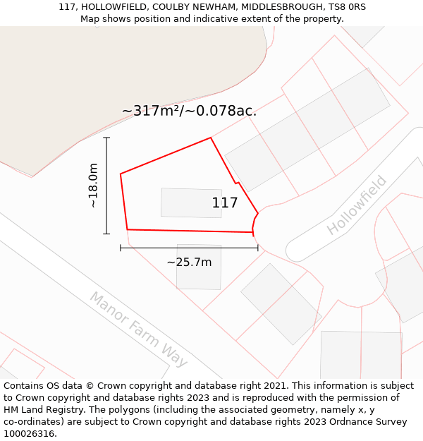 117, HOLLOWFIELD, COULBY NEWHAM, MIDDLESBROUGH, TS8 0RS: Plot and title map