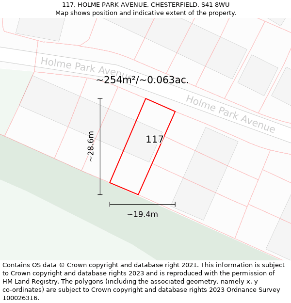 117, HOLME PARK AVENUE, CHESTERFIELD, S41 8WU: Plot and title map