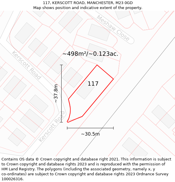 117, KERSCOTT ROAD, MANCHESTER, M23 0GD: Plot and title map