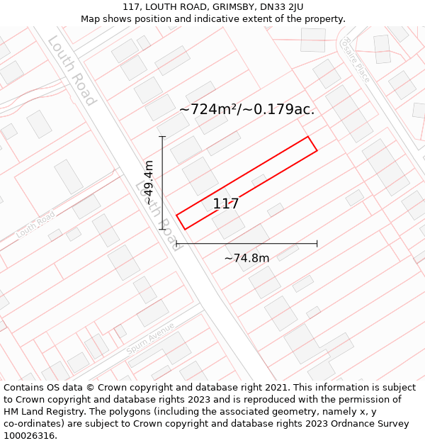117, LOUTH ROAD, GRIMSBY, DN33 2JU: Plot and title map