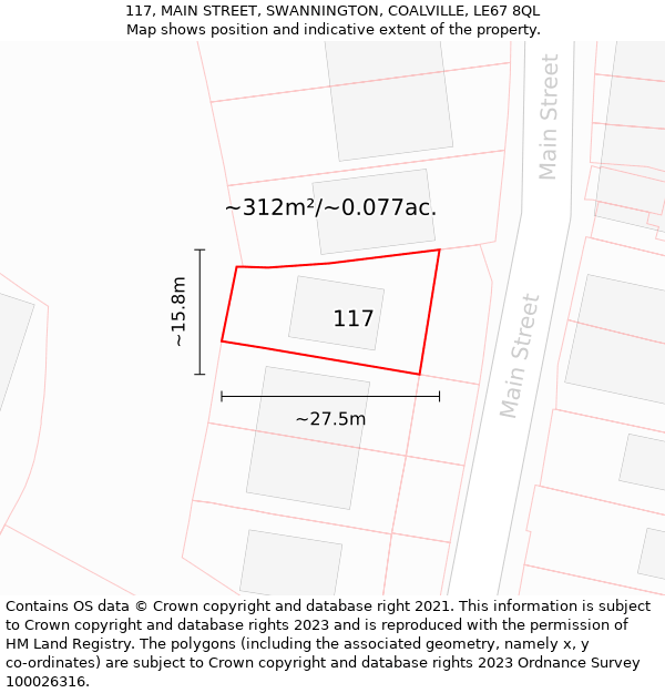 117, MAIN STREET, SWANNINGTON, COALVILLE, LE67 8QL: Plot and title map