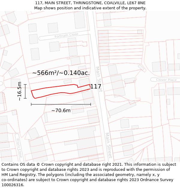 117, MAIN STREET, THRINGSTONE, COALVILLE, LE67 8NE: Plot and title map