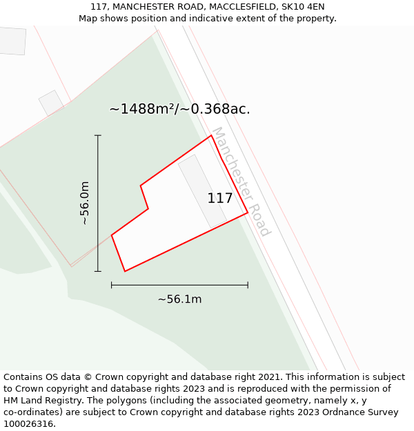 117, MANCHESTER ROAD, MACCLESFIELD, SK10 4EN: Plot and title map