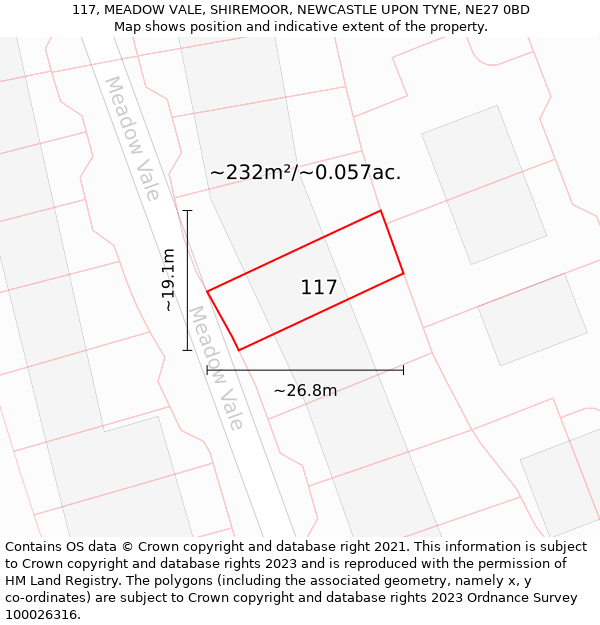 117, MEADOW VALE, SHIREMOOR, NEWCASTLE UPON TYNE, NE27 0BD: Plot and title map