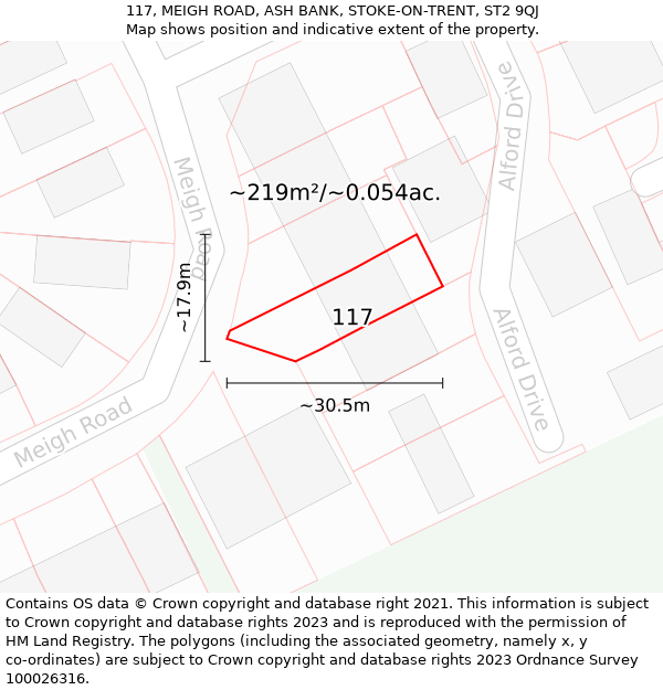 117, MEIGH ROAD, ASH BANK, STOKE-ON-TRENT, ST2 9QJ: Plot and title map