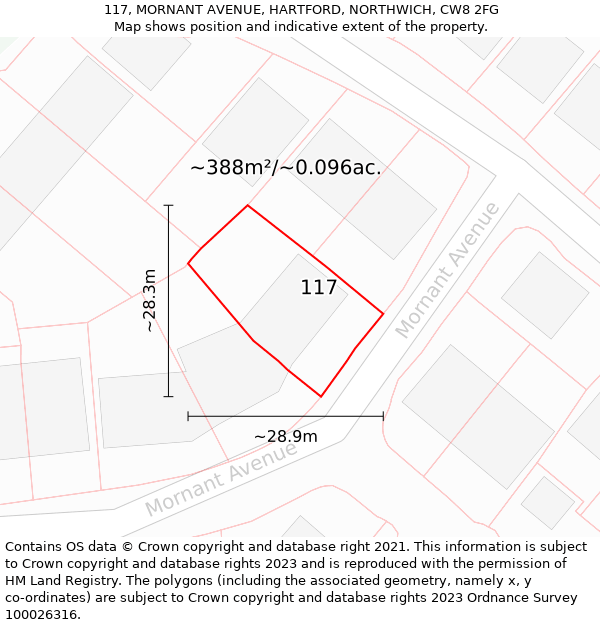 117, MORNANT AVENUE, HARTFORD, NORTHWICH, CW8 2FG: Plot and title map