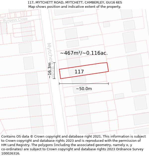 117, MYTCHETT ROAD, MYTCHETT, CAMBERLEY, GU16 6ES: Plot and title map