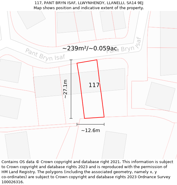 117, PANT BRYN ISAF, LLWYNHENDY, LLANELLI, SA14 9EJ: Plot and title map