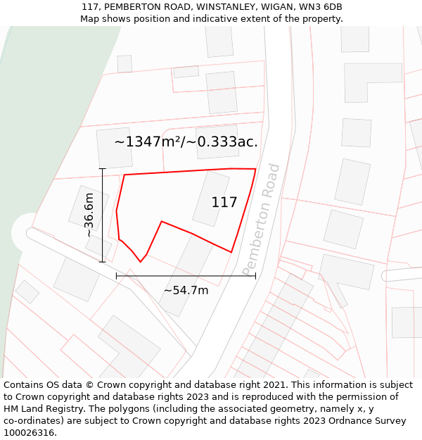 117, PEMBERTON ROAD, WINSTANLEY, WIGAN, WN3 6DB: Plot and title map