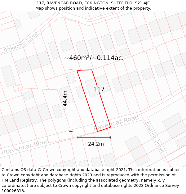 117, RAVENCAR ROAD, ECKINGTON, SHEFFIELD, S21 4JE: Plot and title map