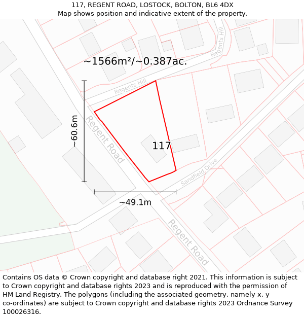 117, REGENT ROAD, LOSTOCK, BOLTON, BL6 4DX: Plot and title map