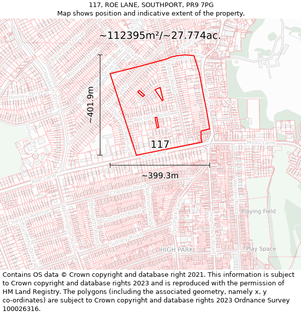 117, ROE LANE, SOUTHPORT, PR9 7PG: Plot and title map