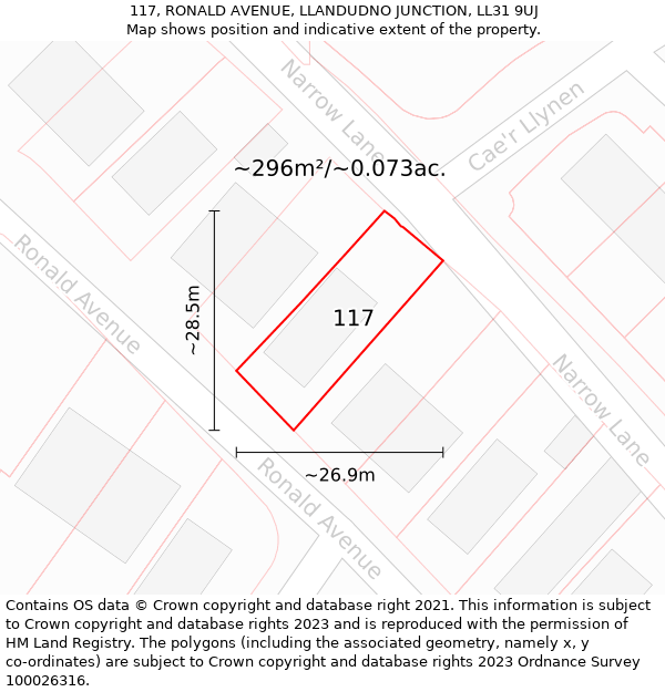 117, RONALD AVENUE, LLANDUDNO JUNCTION, LL31 9UJ: Plot and title map