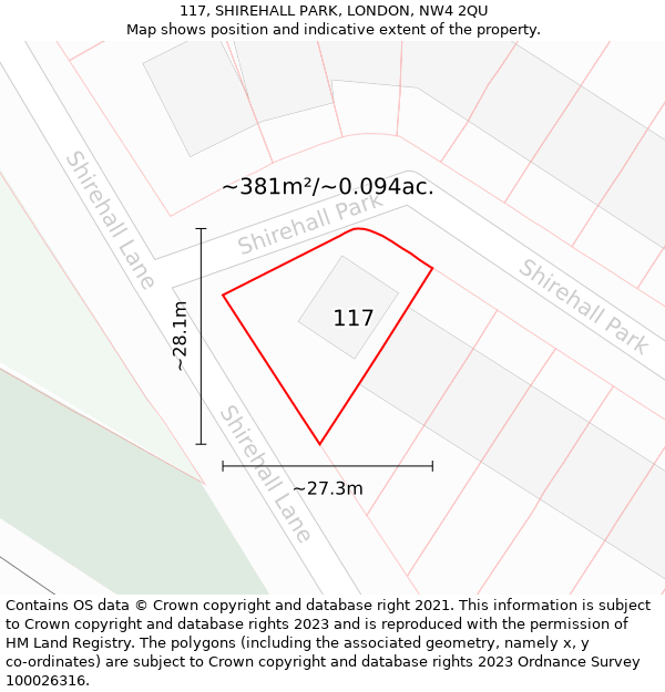 117, SHIREHALL PARK, LONDON, NW4 2QU: Plot and title map