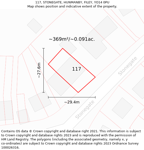 117, STONEGATE, HUNMANBY, FILEY, YO14 0PU: Plot and title map