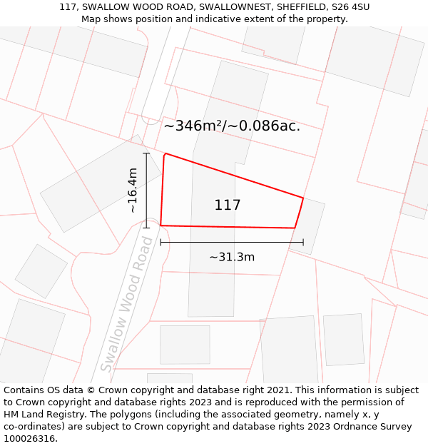 117, SWALLOW WOOD ROAD, SWALLOWNEST, SHEFFIELD, S26 4SU: Plot and title map