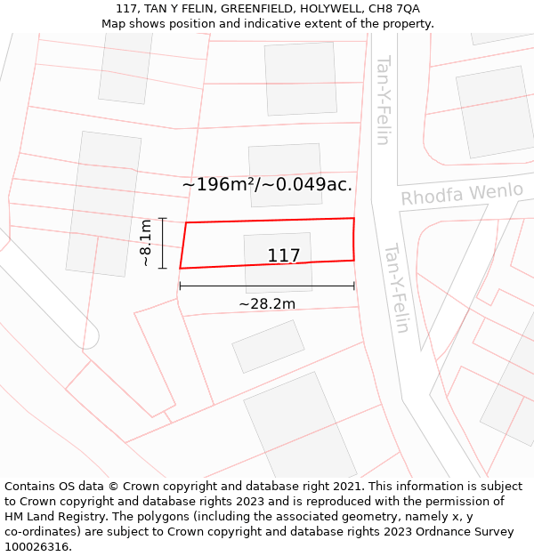 117, TAN Y FELIN, GREENFIELD, HOLYWELL, CH8 7QA: Plot and title map