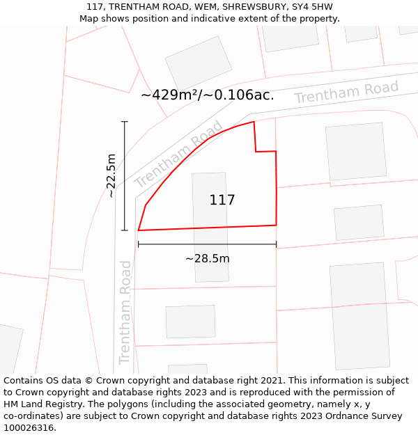 117, TRENTHAM ROAD, WEM, SHREWSBURY, SY4 5HW: Plot and title map