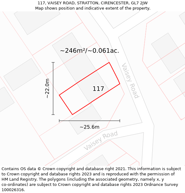 117, VAISEY ROAD, STRATTON, CIRENCESTER, GL7 2JW: Plot and title map