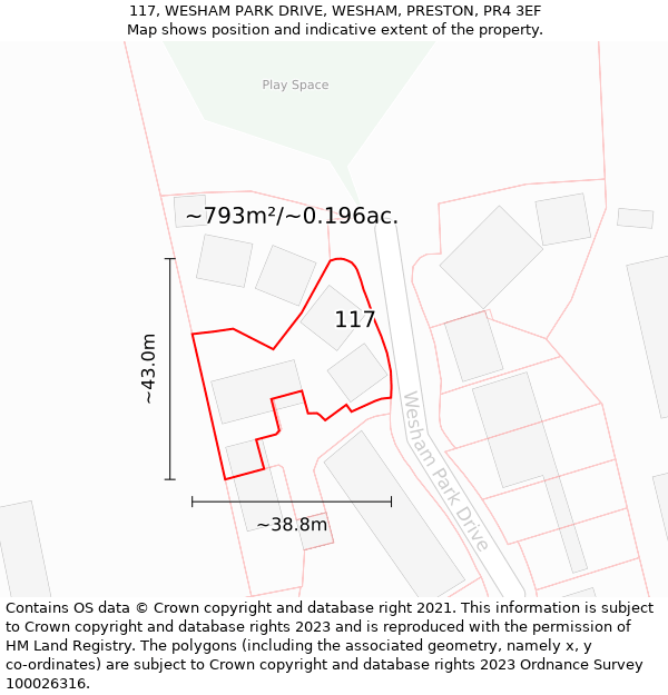 117, WESHAM PARK DRIVE, WESHAM, PRESTON, PR4 3EF: Plot and title map