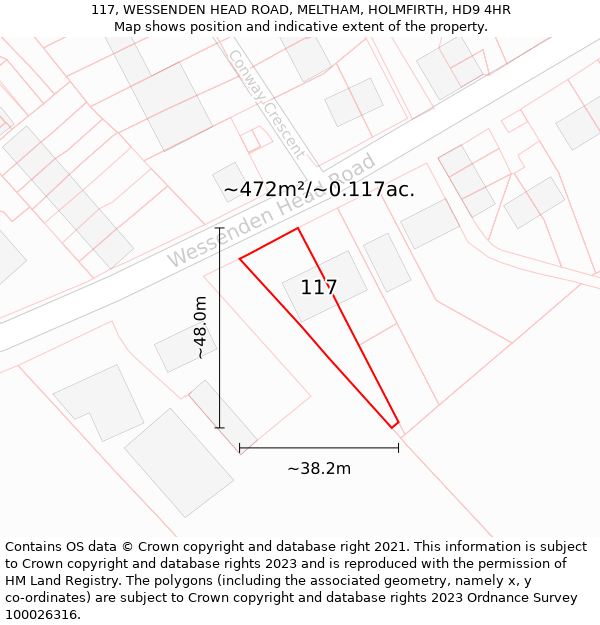 117, WESSENDEN HEAD ROAD, MELTHAM, HOLMFIRTH, HD9 4HR: Plot and title map