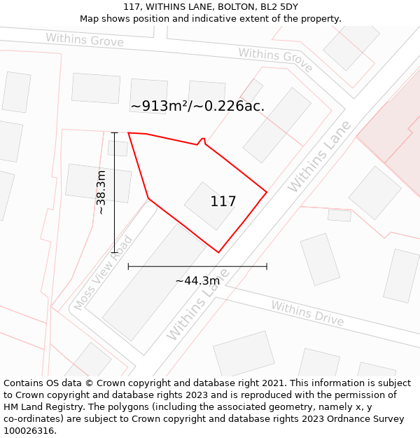 117, WITHINS LANE, BOLTON, BL2 5DY: Plot and title map