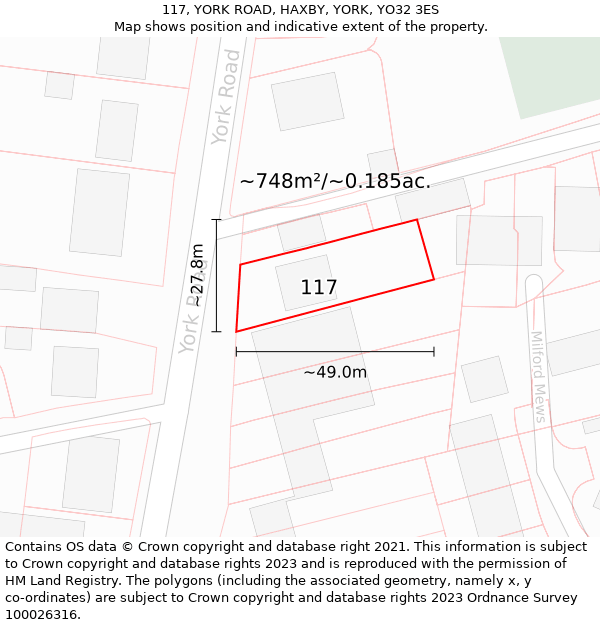 117, YORK ROAD, HAXBY, YORK, YO32 3ES: Plot and title map
