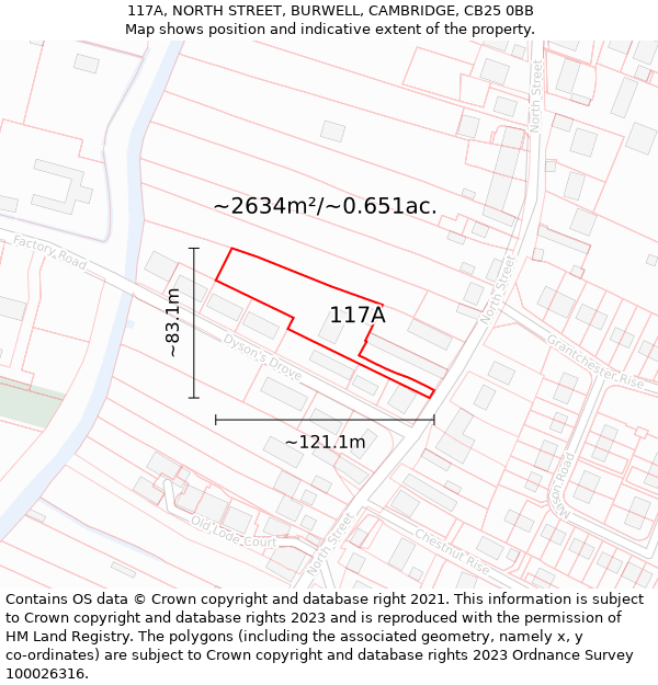 117A, NORTH STREET, BURWELL, CAMBRIDGE, CB25 0BB: Plot and title map