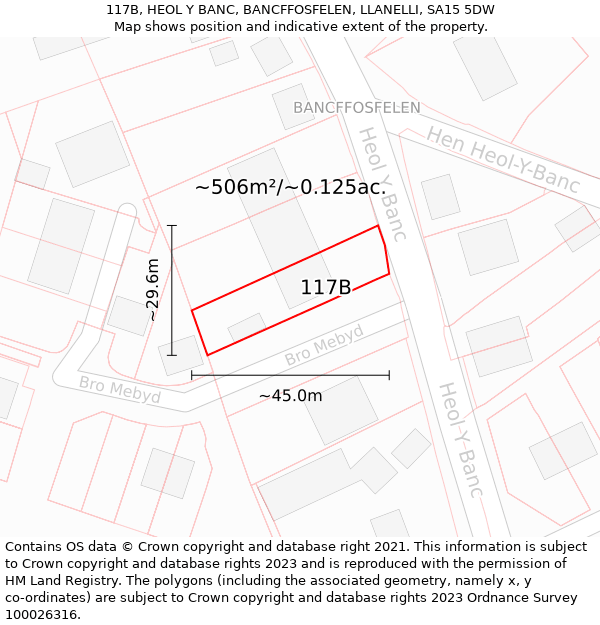 117B, HEOL Y BANC, BANCFFOSFELEN, LLANELLI, SA15 5DW: Plot and title map