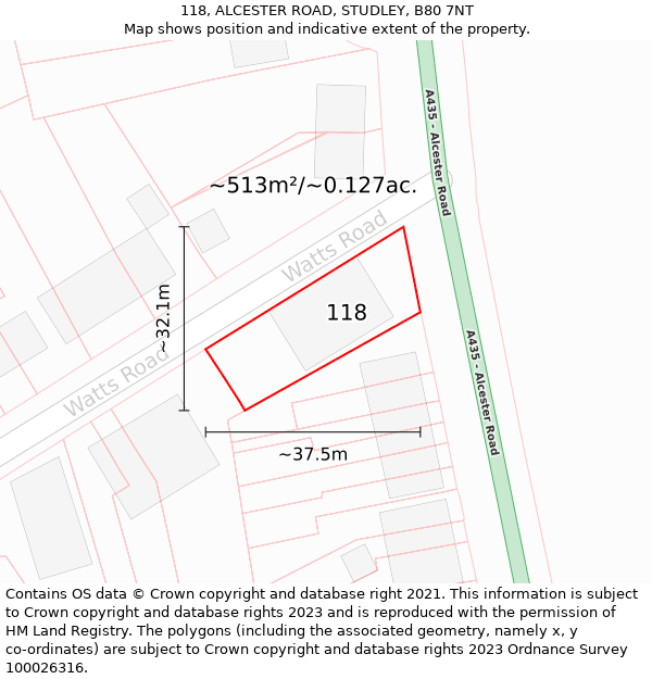 118, ALCESTER ROAD, STUDLEY, B80 7NT: Plot and title map