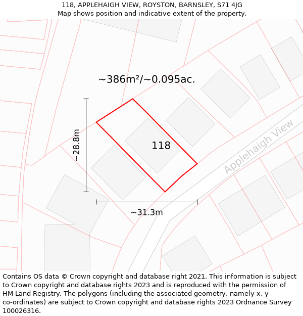 118, APPLEHAIGH VIEW, ROYSTON, BARNSLEY, S71 4JG: Plot and title map