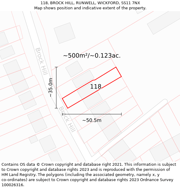 118, BROCK HILL, RUNWELL, WICKFORD, SS11 7NX: Plot and title map