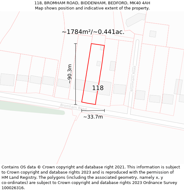 118, BROMHAM ROAD, BIDDENHAM, BEDFORD, MK40 4AH: Plot and title map