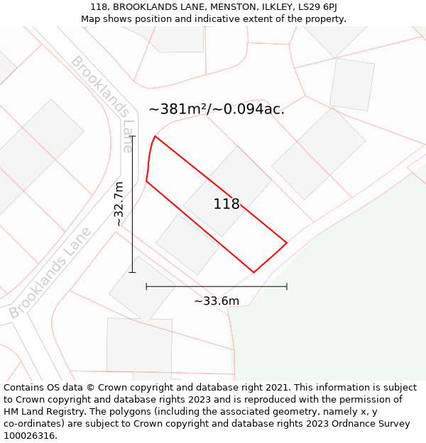 118, BROOKLANDS LANE, MENSTON, ILKLEY, LS29 6PJ: Plot and title map