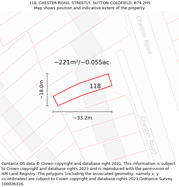 118, CHESTER ROAD, STREETLY, SUTTON COLDFIELD, B74 2HS: Plot and title map