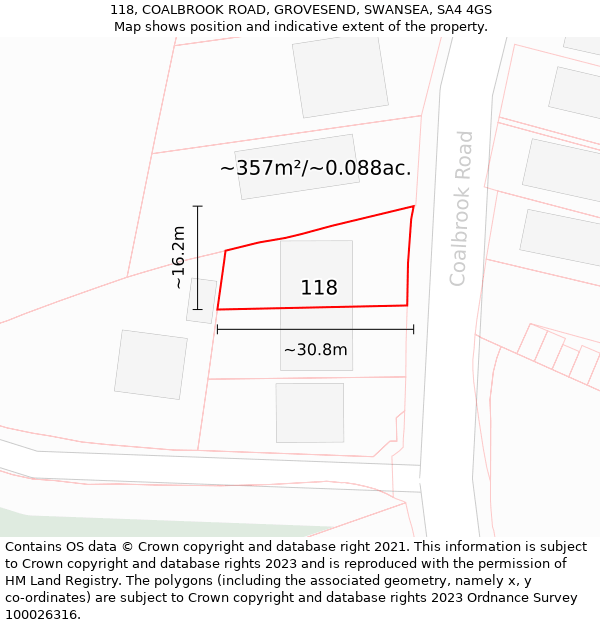 118, COALBROOK ROAD, GROVESEND, SWANSEA, SA4 4GS: Plot and title map