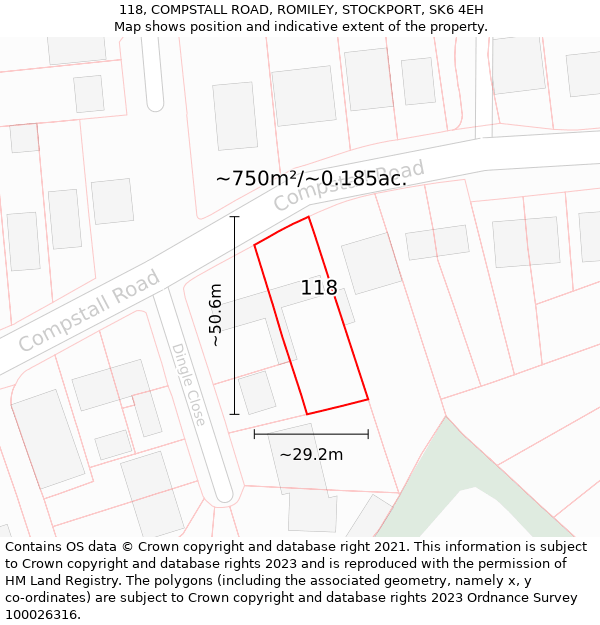 118, COMPSTALL ROAD, ROMILEY, STOCKPORT, SK6 4EH: Plot and title map